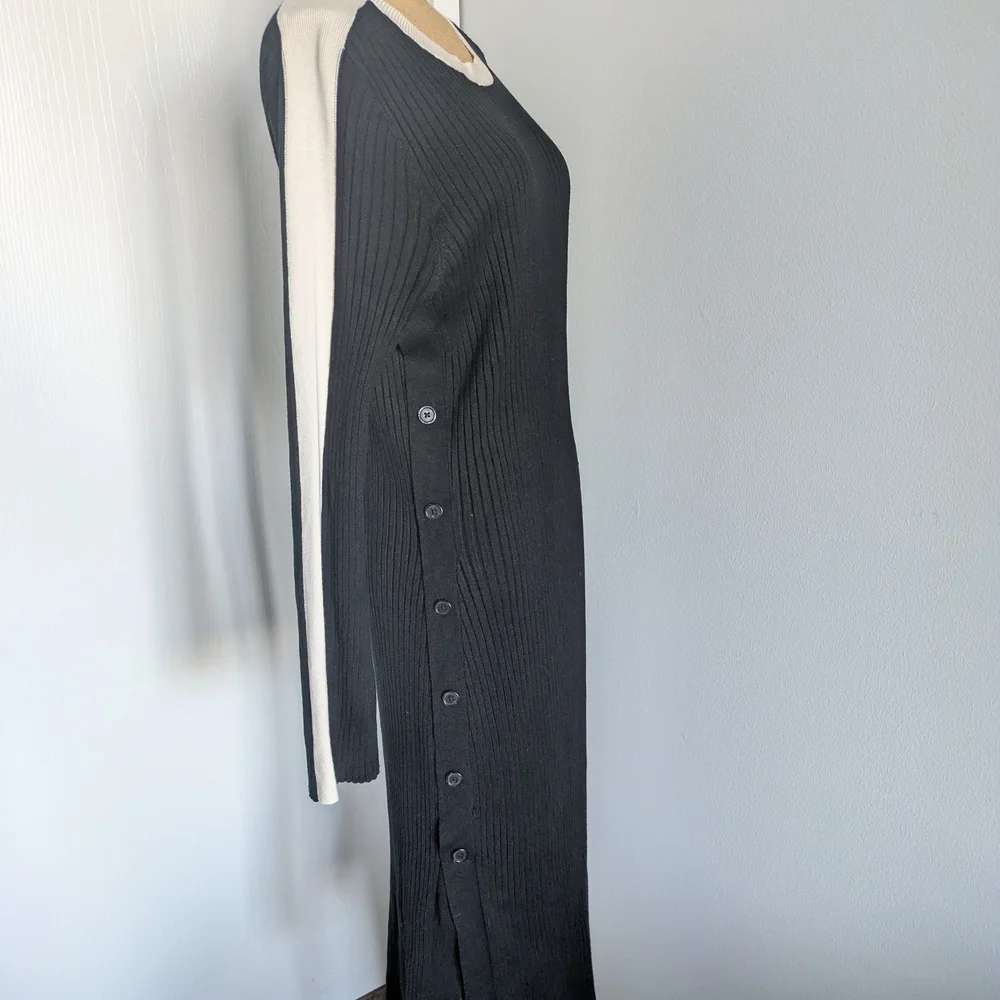 Chic Black and White Long Sleeve Dress - Picture 2 of 6